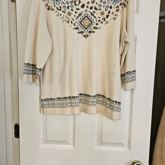 Link Beige and Blue Patterned Women's Blouse - Picture 2 of 5